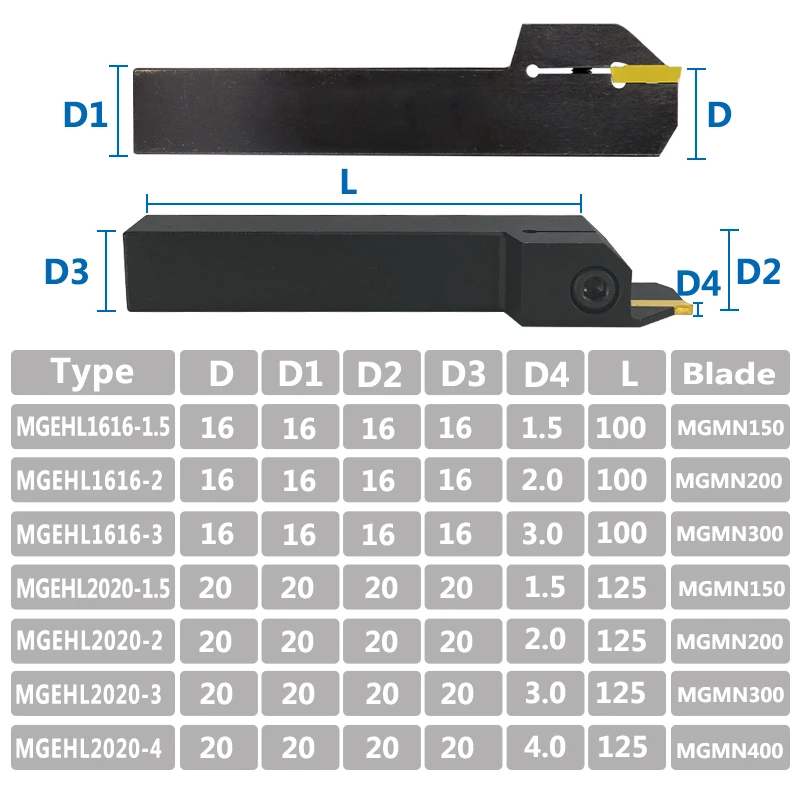 External Grooving Turning Tool MGEHL1616-1.5/2/3 MGEHL2020-1.5/2/3/4 CNC Lathe Insert With MGMN Blade For Lathe Turning Tools