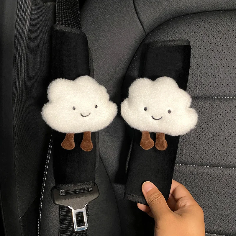 2 Pack Cute Cartoon Cloud Rabbit Bear Car Seat Belt Cover Comfort Winter Soft Plush Universal Shoulder Strap Harness Padding