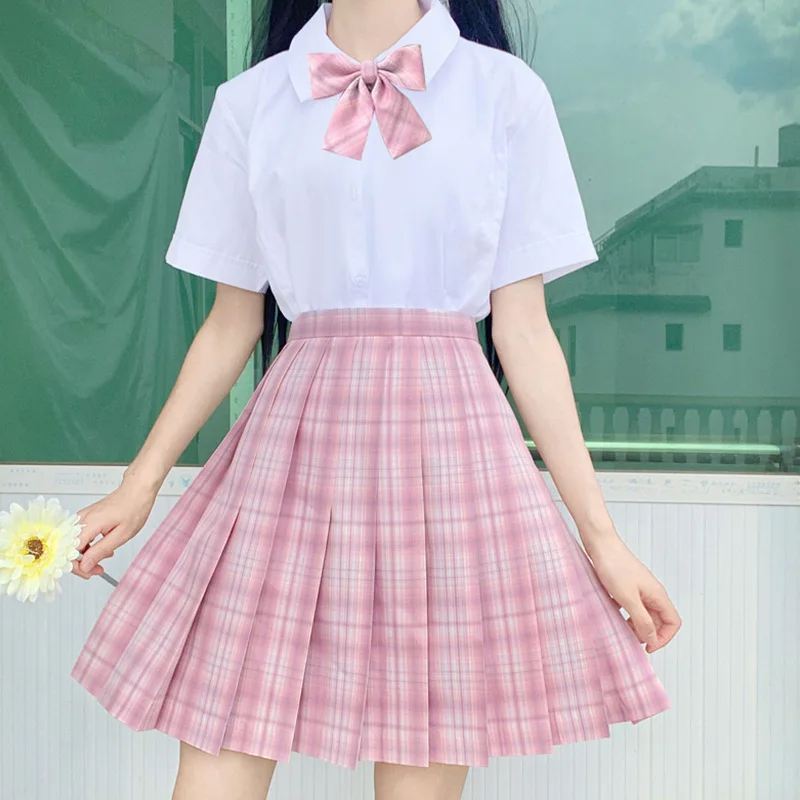 GOHYPDUG Short long sleeve Pink Girls Skirts School Jk Uniform Top Large Middle High School Uniforms