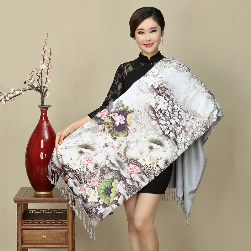 30 Colors Oil Painting Cheongsam Shawl National Scarf Women Silk Cashmere Scarf Retro Wedding Evening Party Tippet  Wraps