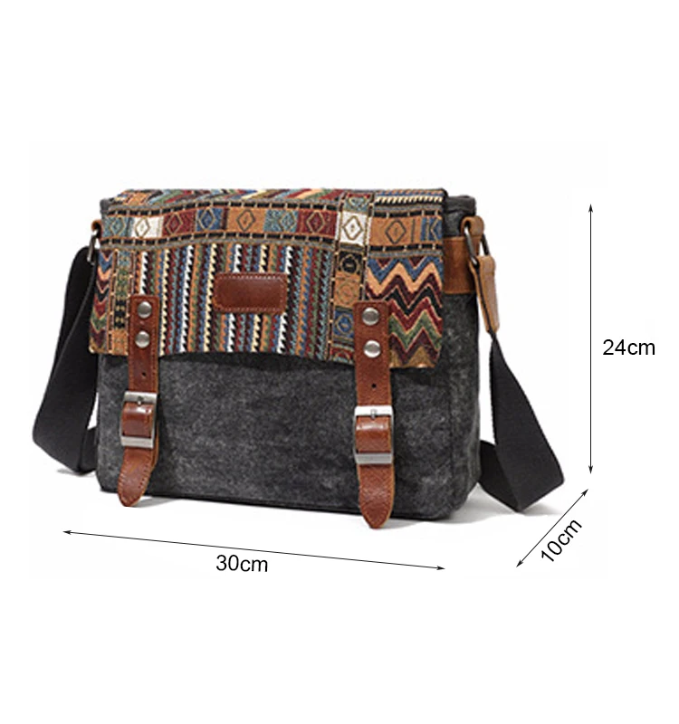 High Quality Waxed Canvas Shoulder Bag National Style Crossbody Bag Young Men Patchwork Color Flap Sling Bag