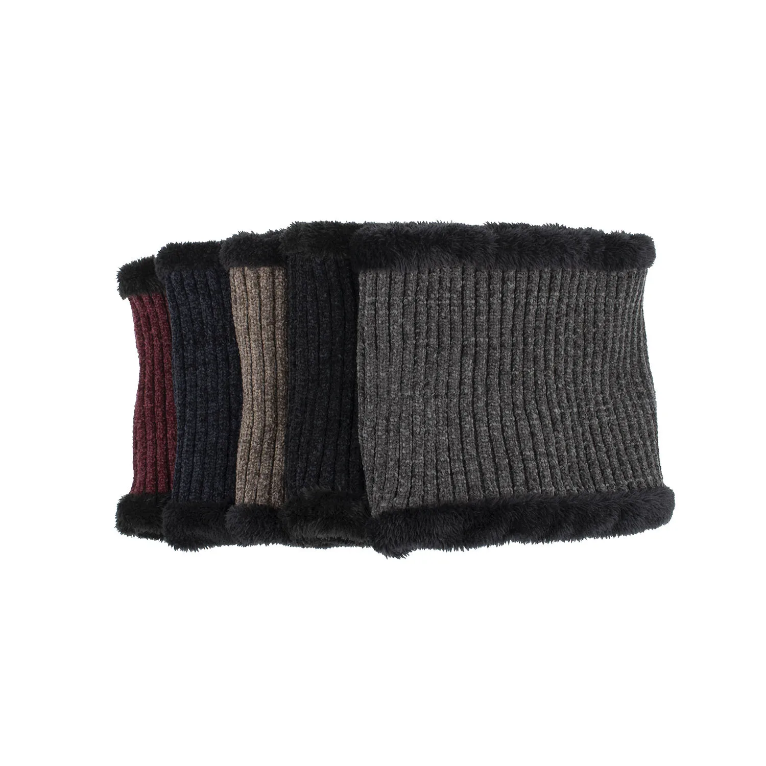 Gorro con forro polar grueso para hombre y mujer, gorro cálido de punto de chenilla, bufanda, Color sólido, cuello, Invierno