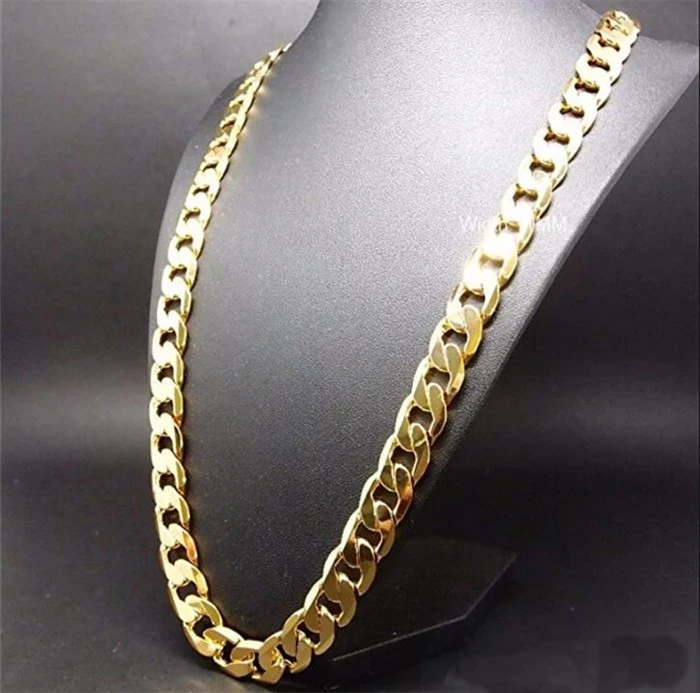 pure gold color men chain necklace jewelry,plated 24k Gold 10mm heavry link chain necklace + bracelet set for men