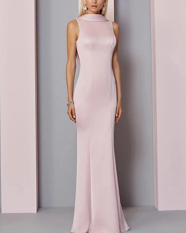 Satin Mermaid Long Evening Dresses 2020 Pink Buttons Women Backless Formal Party Elegant Long Prom Gown robe de soiree