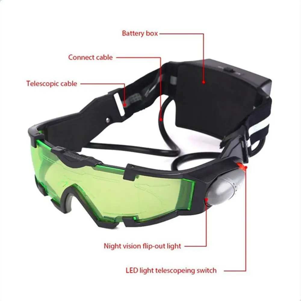 Adjustable LED Night Vision Glass Goggles Motorbike Racing Hunting Windproof Glasses With Flip-out Light