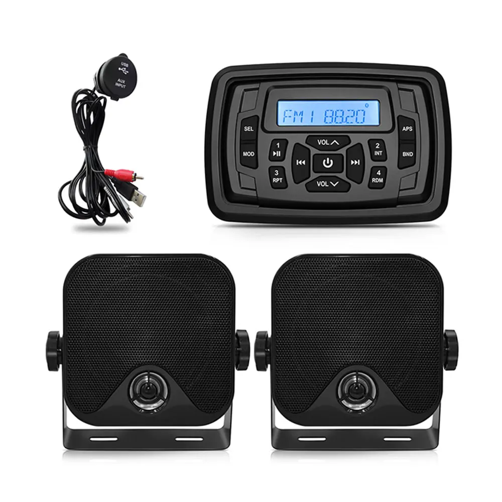 

Marine Boat Radio Stereo Audio Bluetooth Receiver Car MP3 Player+4inch Waterproof Speaker+USB Cable For RV ATV Yacht Motorcycle