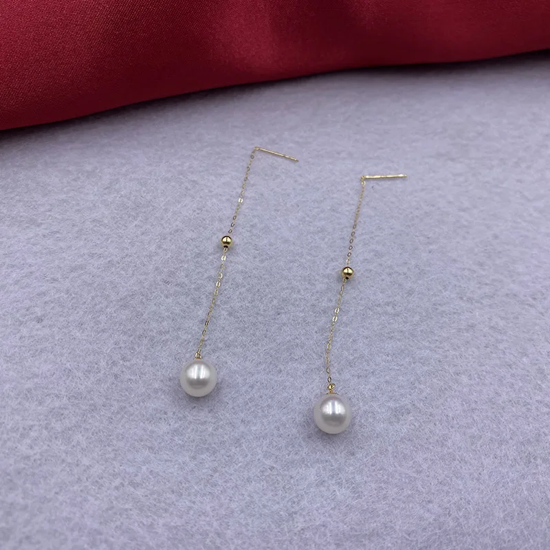 Sinya Jewelry 18k Gold Long Chain Tassel Drop Earring with High Luster Natural Pearls And Au750 Beads Best Gift for Women Ladies