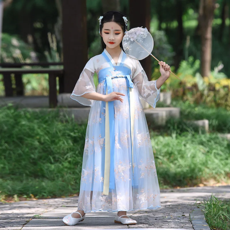 เด็กเครื่องแต่งกาย Hanfu ชุด Fairy 12ปีสไตล์จีนบางเล็กๆน้อยๆสาวเย็บปักถักร้อย Hanfu Breathable น่ารัก Tang SuitLB334