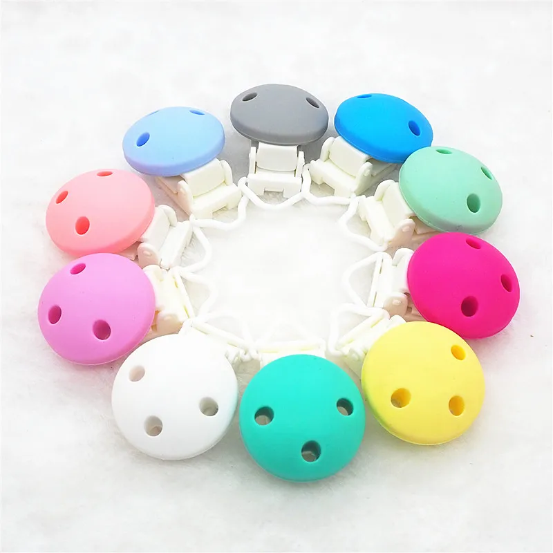 Chenkai 10PCS Silicone Round Teether Clips DIY Baby Pacifier Dummy Chain Holder Clips Soother Nursing Jewelry Toy Plastic Clips