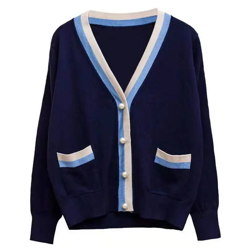 Spring and autumn open ban sweater knit v-neck cardigan female casual loose button cardigan spring and autumn coat coat female j