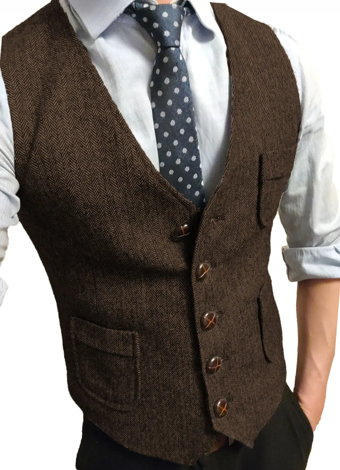 

2022 New Brown Men Vests Herringbone Tweed Vintage Suit Waistcoat Sleeveless Jacket Tailor-made Formal Winter Business Clothing