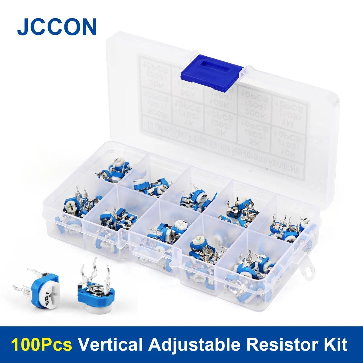 

100Pcs RM065 Vertical Adjustable Resistor Kit 1K 2K 5K 10K 20K 50K 100K 200K 500K 1M ohm Trimpot Ariable Resistor 6mm Assortment