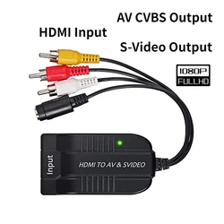 HDMI to AV S-video Converter NTSC PAL HDMI to Male Composite CVBS RCA R/L Stereo Audio + Female S-video Adapter