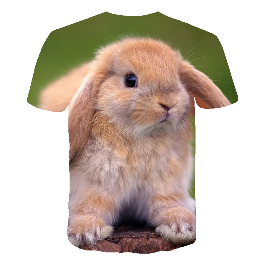 3D Animal Rabbit Men\'s T-shirt in Summer Fun and Cute Couple Family Round Neck Essential Shirt