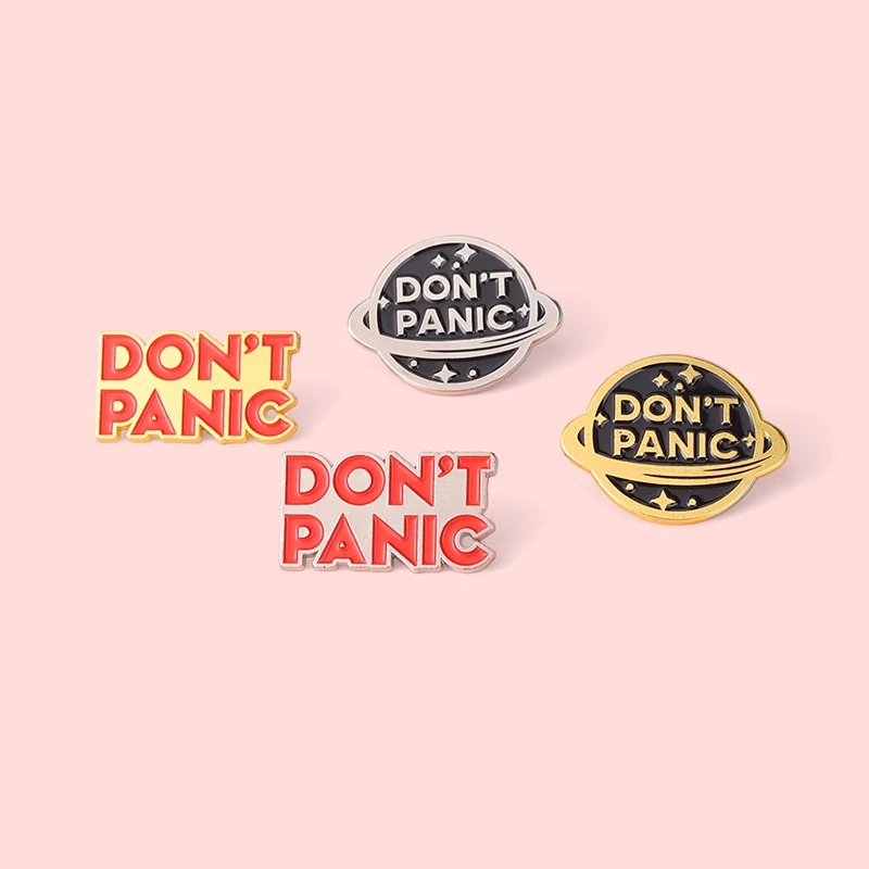 Custom Space Globe Enamel Pin Don\'T Panic Planet Brooches For Women Bag Clothes Lapel Badge Metal Cartoon Jewelry Gift Wholesale