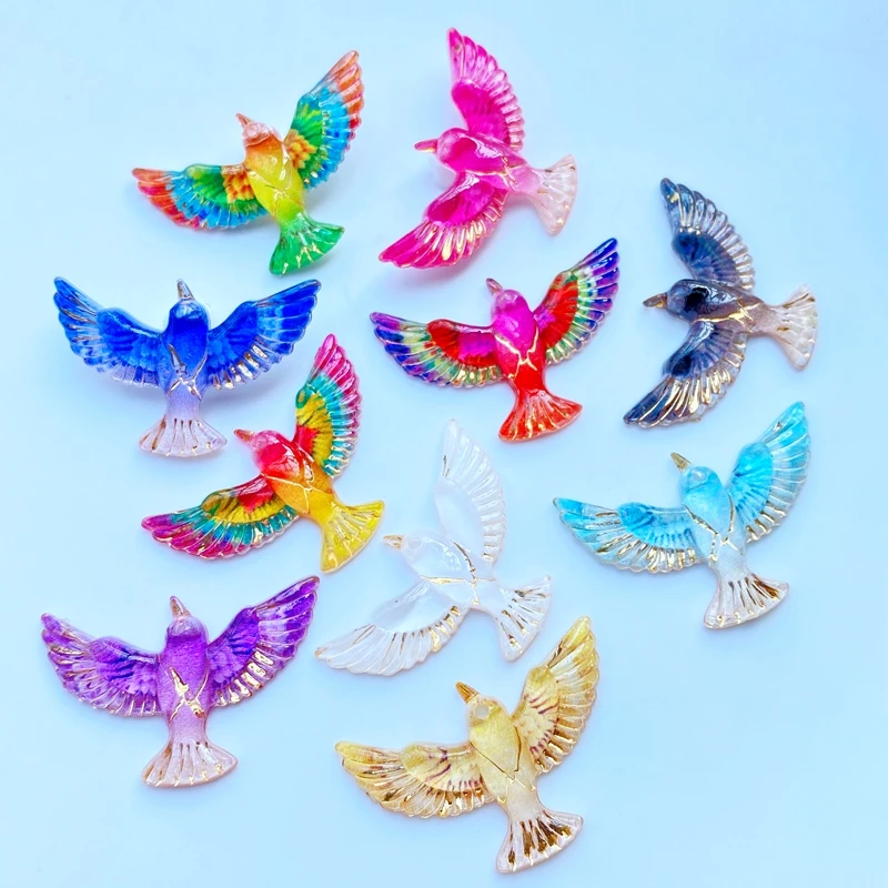 10Pcs Cute Mini There Is A Hole Lin The Bird Acrylic Flat Back Resin Art Supply Decoration Charm Craft Hair Bow  Accessories H49