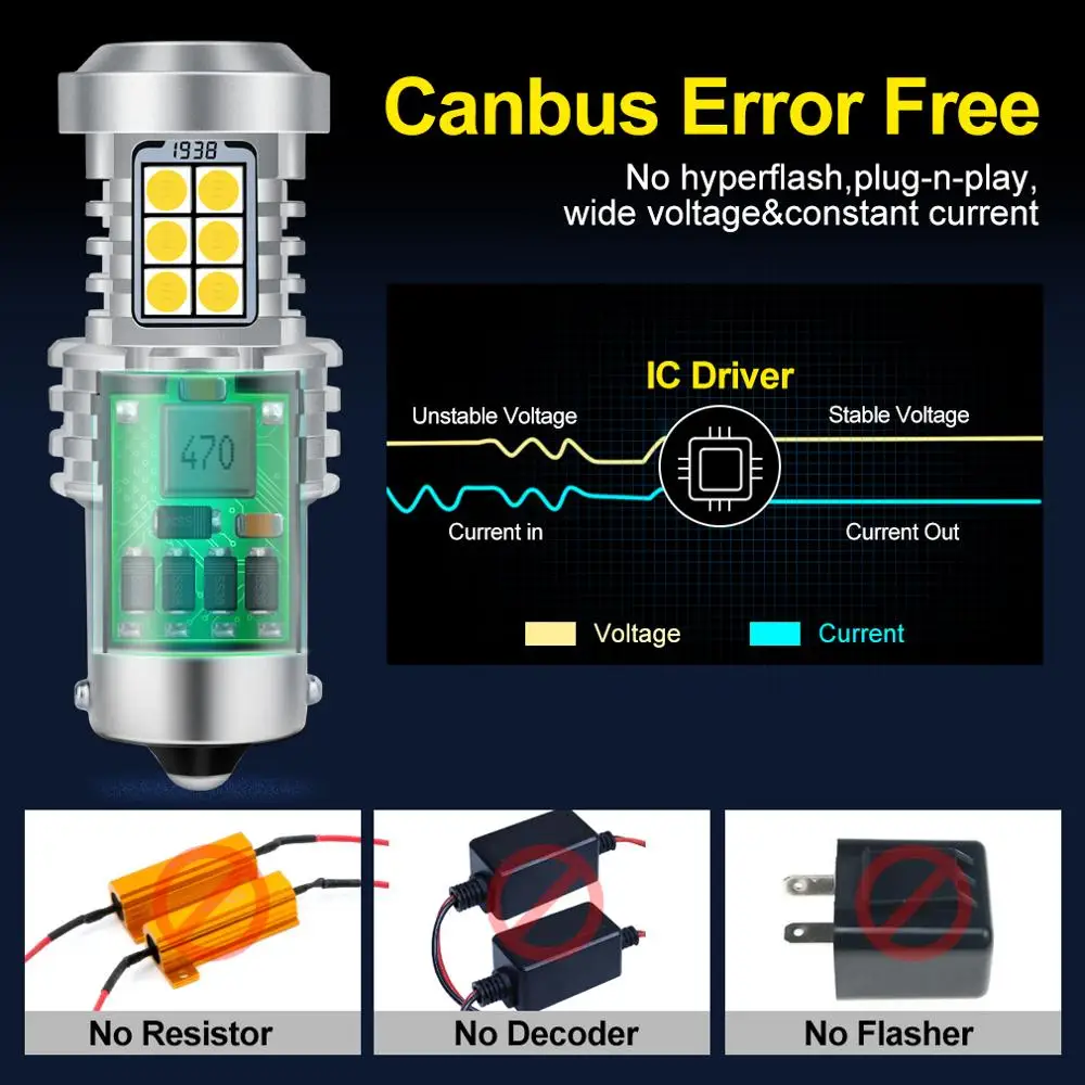 2pcs Canbus Error Free 1156 BA15S P21W Led Bulb BAU15S PY21W Auto Lamp No Hyperflash Car Rear Turn Signal Light Amber Red White