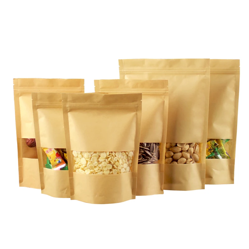 100PCS Stand-up Kraft Paper Clear Window Ziplock Bag DIY Custom Logo Matcha Snack Coffee Sugar Candy Spice Tea Storage Pouches image 6