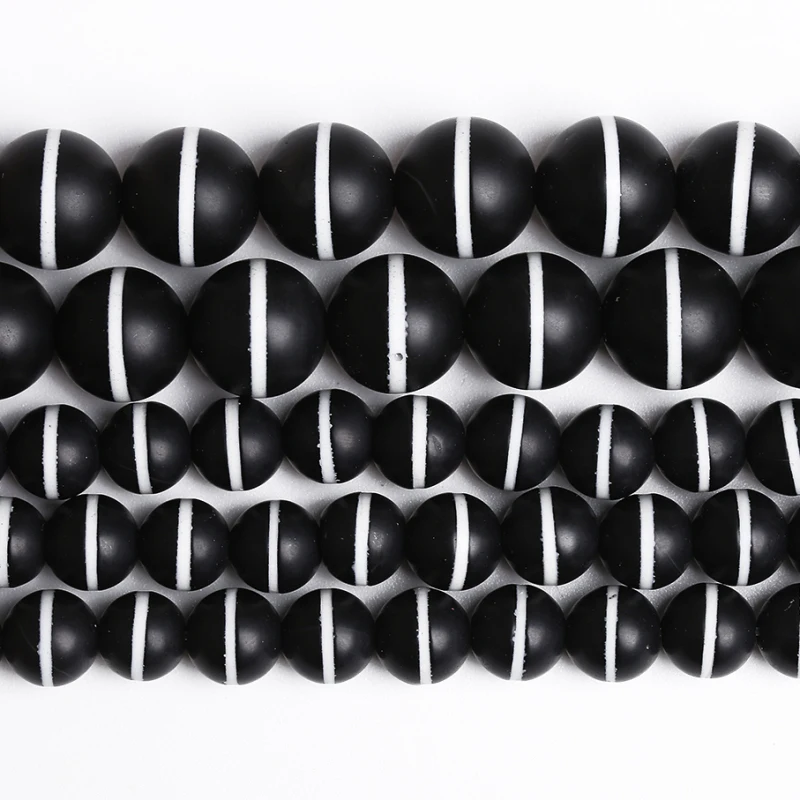 Matte Natural Black Agate Onyx Beads White Line Stripes Stone Round Beads For Jewelry making DIY Bracelets Necklace 6 8 10mm 15
