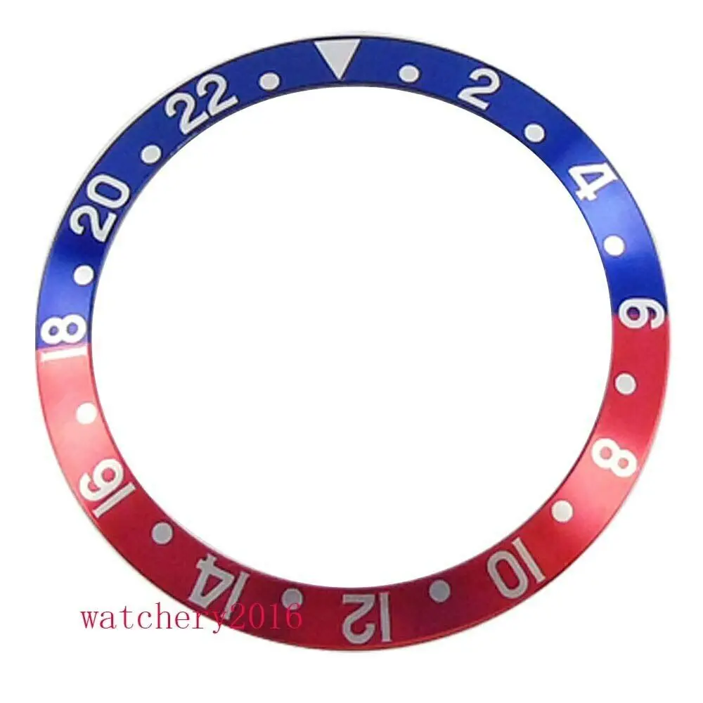 38mm*30.6mm Sloping Watch 24Hours Bezel Insert Fit For 40mm GMT Automatic Mens Watch Aluminum Bezel Ring Red Blue Black Color