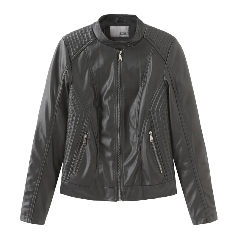 Courte femme Pu printemps automne manteau en imitation cuir moto Biker veste femmes 2023 Lederjacke Damen 7706