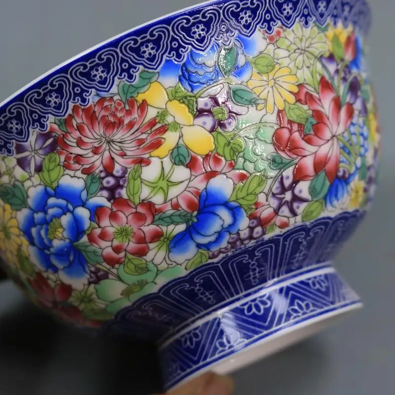 Qing Dynasty Qianlong blue and white enamel color pastel small flowers pattern bowl household goods  antique porcelain bowl