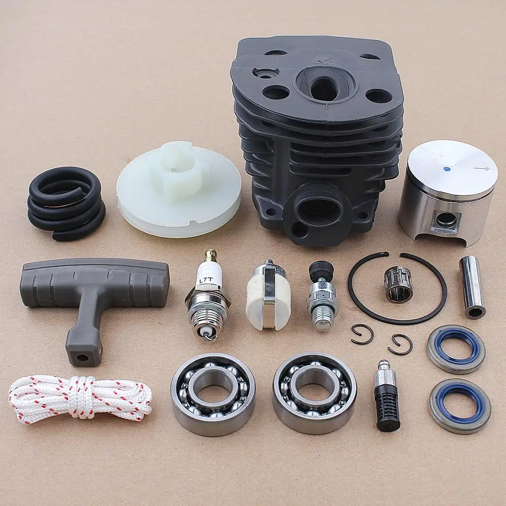 46mm Cylinder Piston Crank Bearing Kit For Husqvarna 50 51 55 Rancher Chainsaw 503609171, 503609104 w Oil Seal Starter Pulley