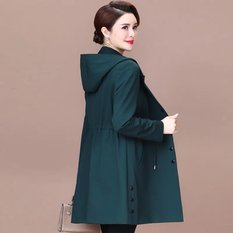 Women's Windbreaker 2023 New High Quality Jacket Female Spring Autumn Temperament Slim Middle Aged Mother Trench Coat XL-5XL