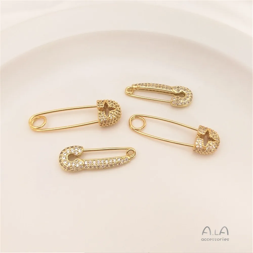 18K Gold Color Micro-set zircon back-shaped brooch hand-made earpin, diy first accessory connecting buckle