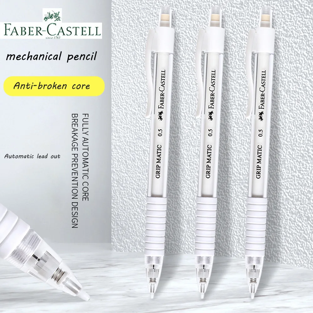 

2 Pens 5 Cores Faber-Castell 0.5 Pressureless Mechanical pencil, White Transparent With Automatic Core 1338 Anti-folding Core