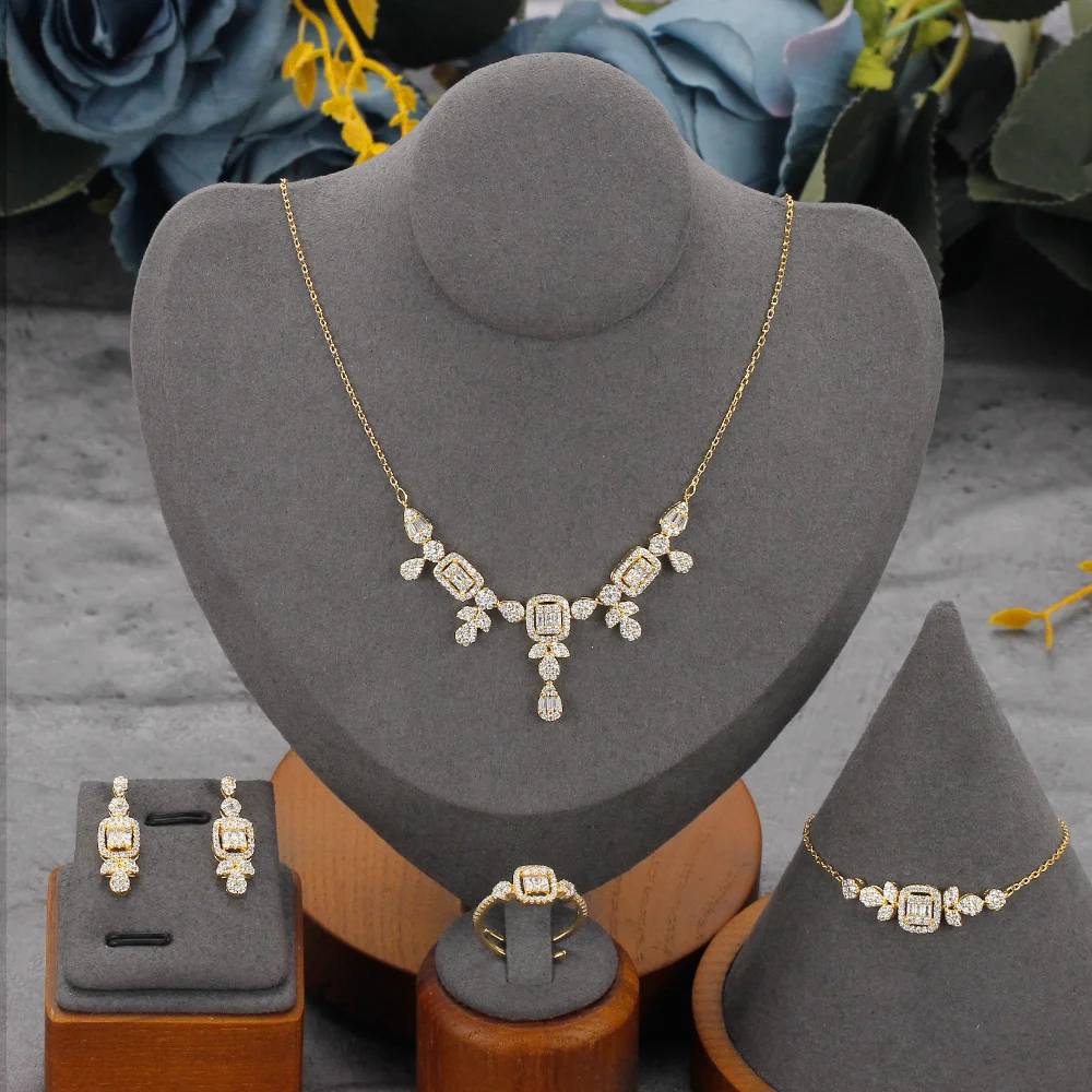 Exquisite Small Jewelry Set 3 PCS Necklace Earrings Ring Cubic Zirconia Fashion Bridal Jewellery For Women Wedding