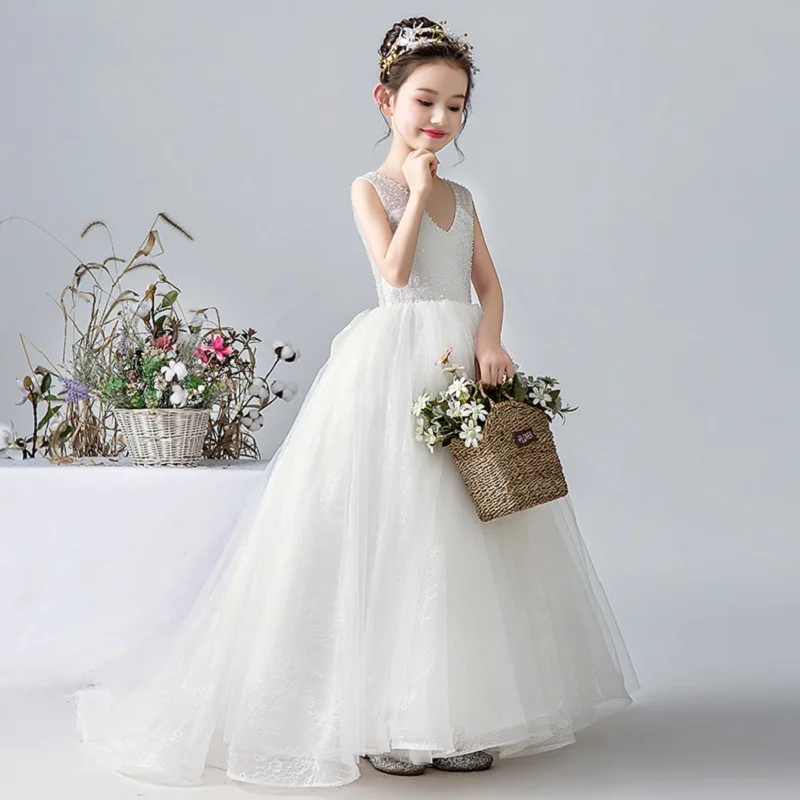 Dideyttawl Beaded Flower Girl Dresses Sleeveless Kids Birthday Party Pageant Ball Gowns Weddings First Communion Junior Concert