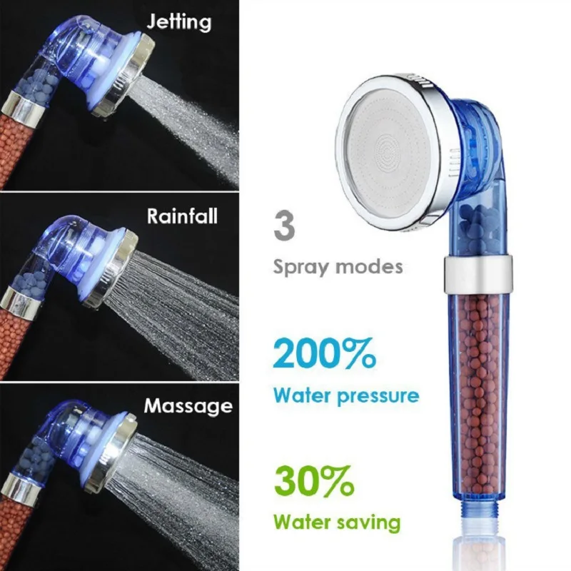 VIP link 3 Function Adjustable Jetting Shower Head Bathroom High Pressure Water Handheld Saving Filter SPA Shower Heads with box