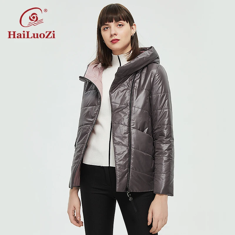 Hailuozi jaqueta feminina plus size moda com capuz parka casual feminino vestuário outono inverno curto fino algodão quente casaco 10