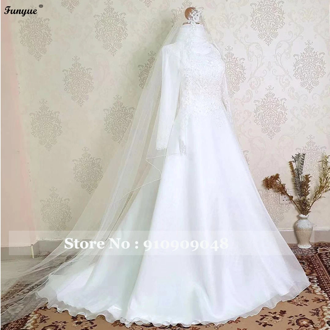 Muslim Long Sleeves Wedding Dress for Bride with Veils Real Photo Lace A-Line Vestidos De Novia Maldives Bridal Dresses 2024