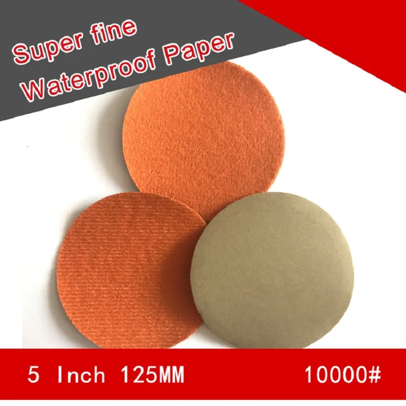 10PCS 5 Inch 125MM Flocking Waterproof  Abrasive Sandpaper Sanding Disc Hook Loop 800 to 10000 Grits Self-adhesive Wet & Dry