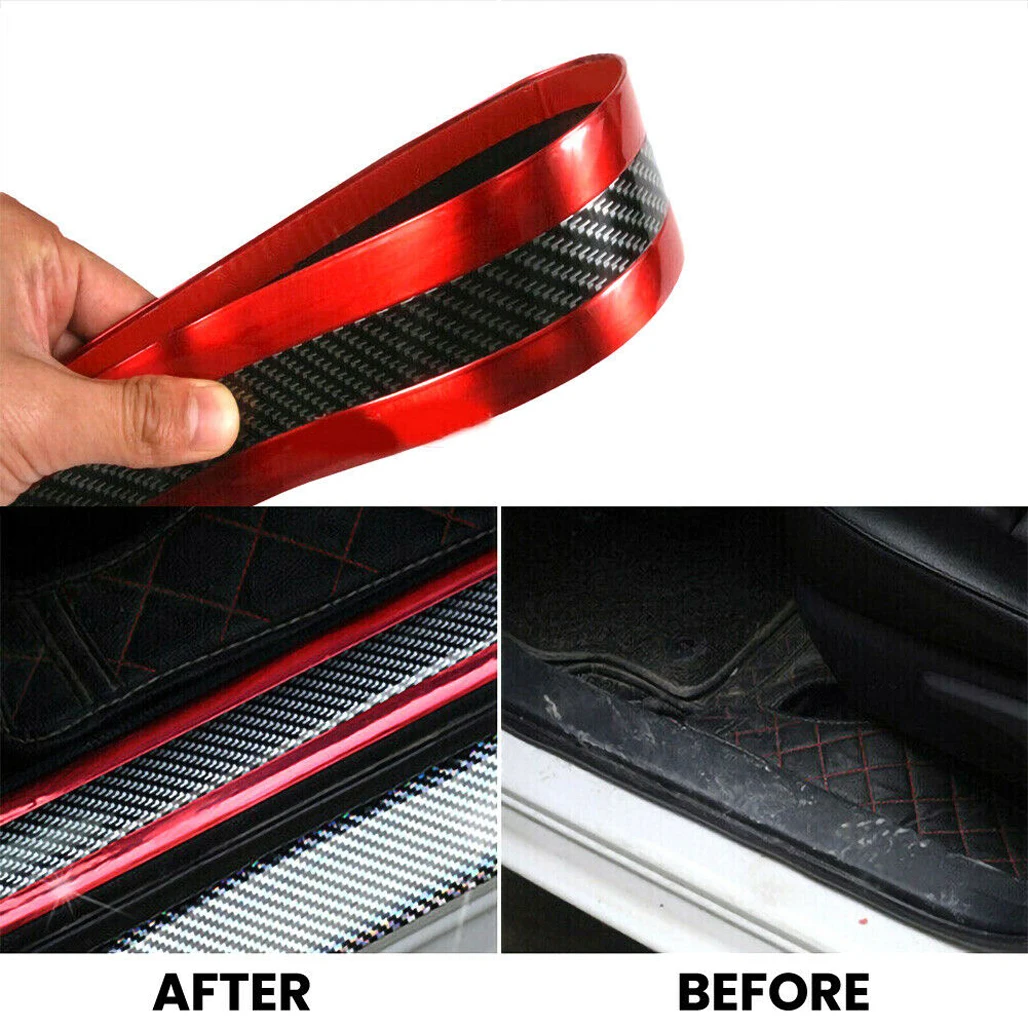 

Car Door Sill Scuff Plate Silver Carbon Fiber Pedal Protector Strips Accessories Auto Tuning Universal Anti-collision Strip