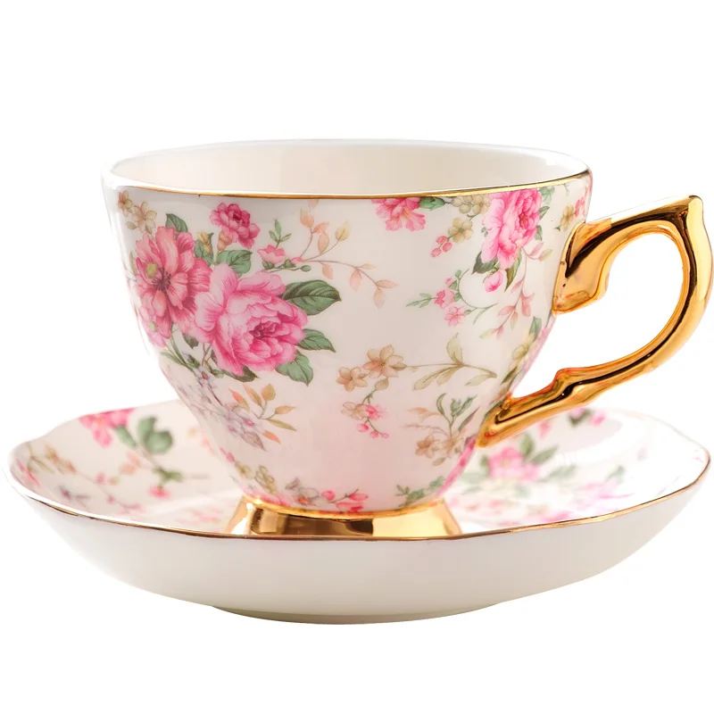 Bone china coffee cup and plate set European style small luxury high-end household ceramic ins British afternoon tea cup set