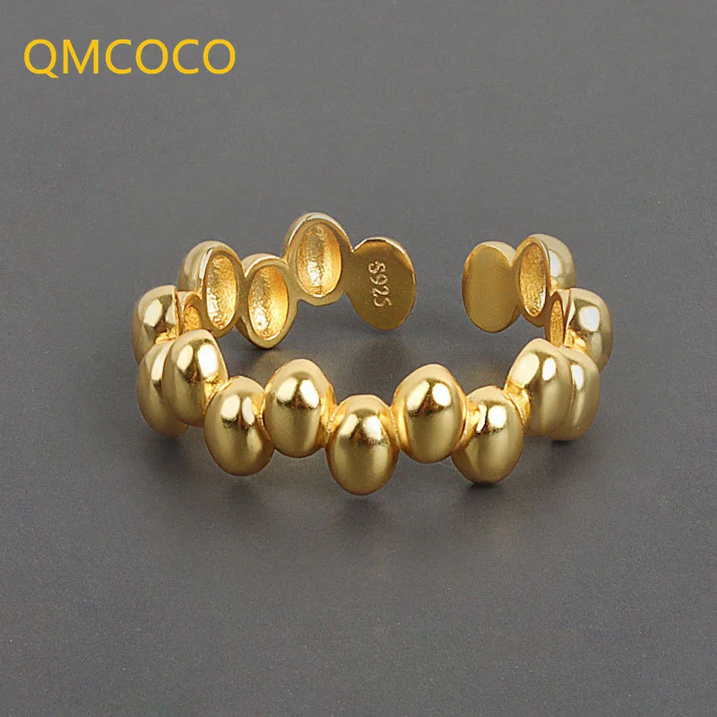 QMCOCO Korean Version Silver Color Simple Design Personality Oval Ring Geometric Smooth Open Female Party Gifts