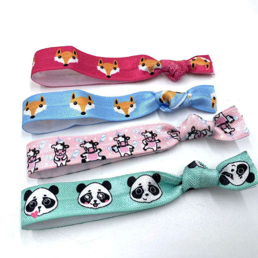 10Y 67 Animals Printed Fold Over Elastic Fox Cow Panda Bee Owl Elephant Hedgehog FOE Elastic Hair Band DIY Headwear Craft Ribbon