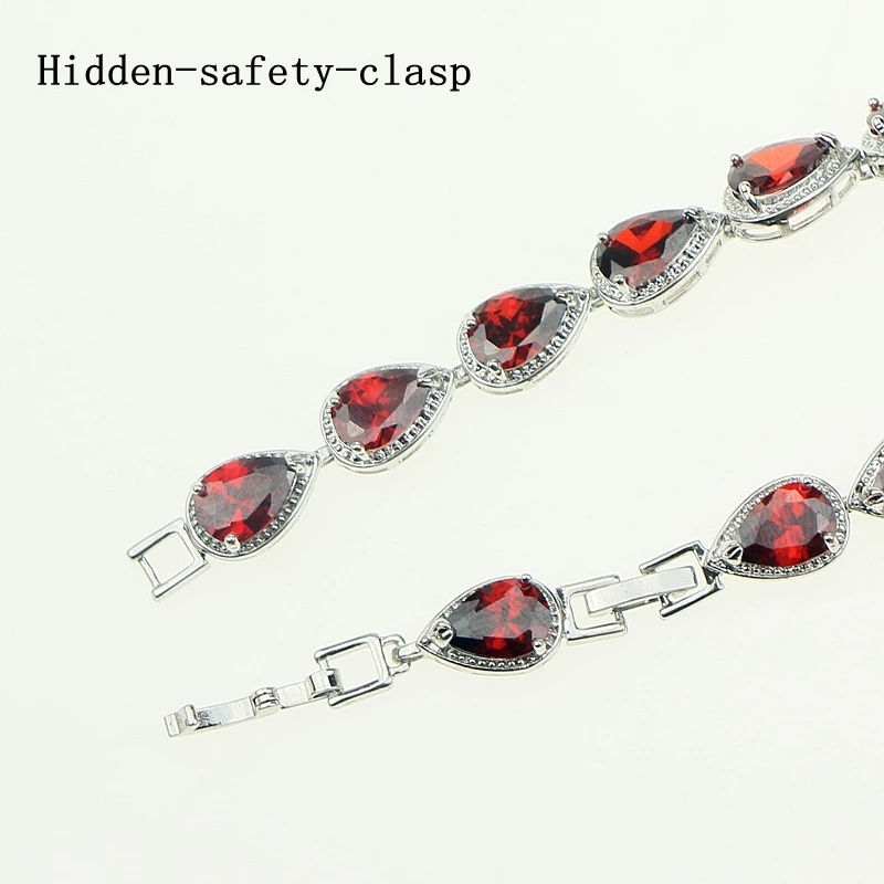 Water Drop Red Garnet CZ 925 Silver Jewelry Length 18cm 21cm Link Chain Bracelet for Women Free Gift Box