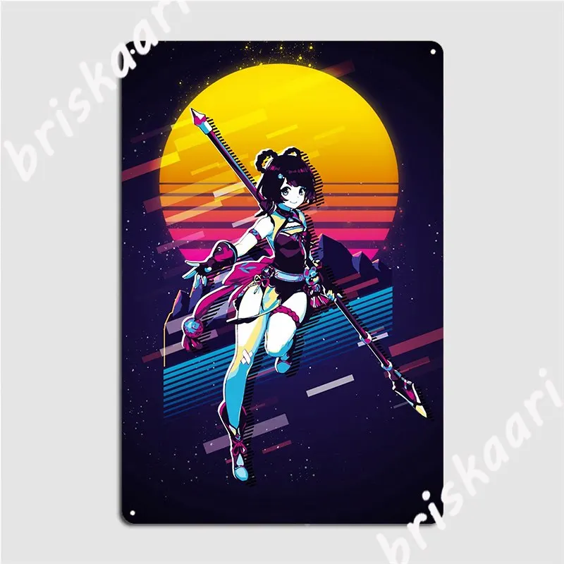 Xiangling Genshin Impact 80s Retro Poster Metal Plaque Pub Customize Garage Decoration Mural Tin Sign Poster