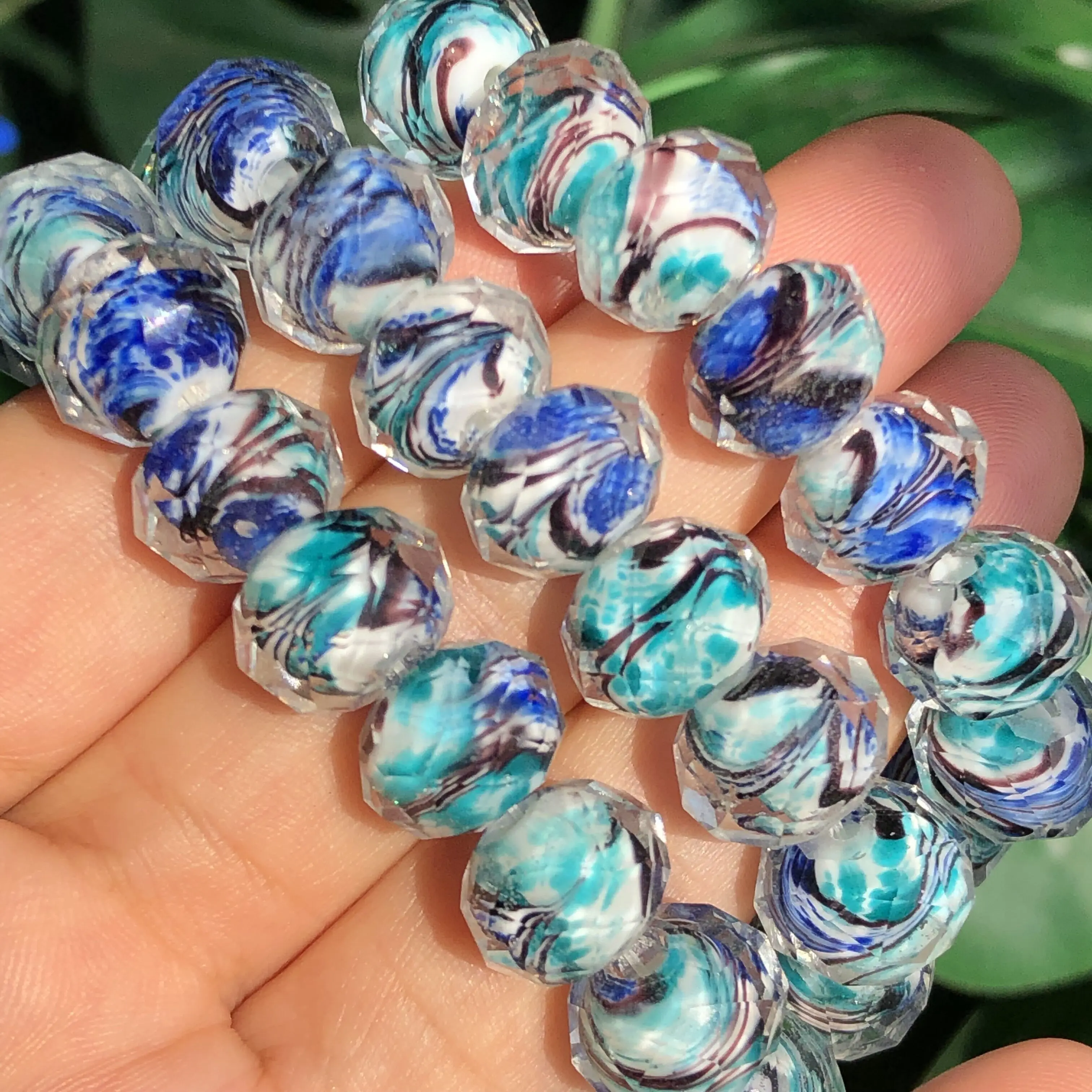 12mm Murano Transparent Faceted Rondelle Blue Green Lampwork Crystal Glass Beads For Bracelet Making Women Diy Accessories