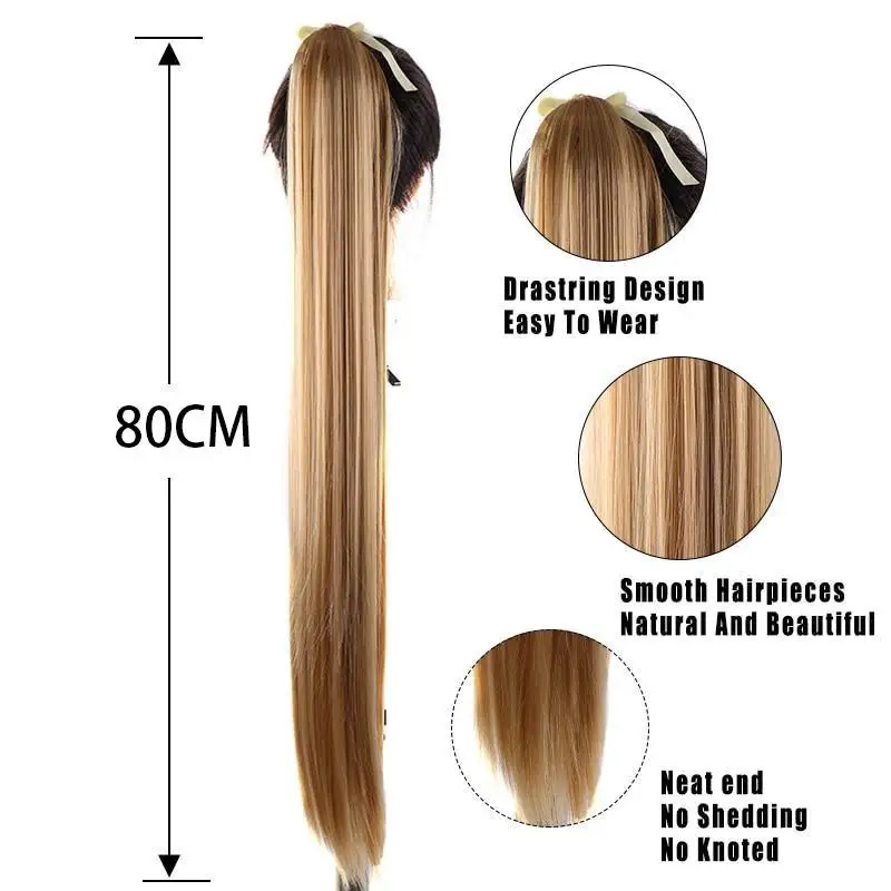 XNaira Synthetic straight ponytail high temperature resistant bandage ponytail wig clip style ponytail party wig