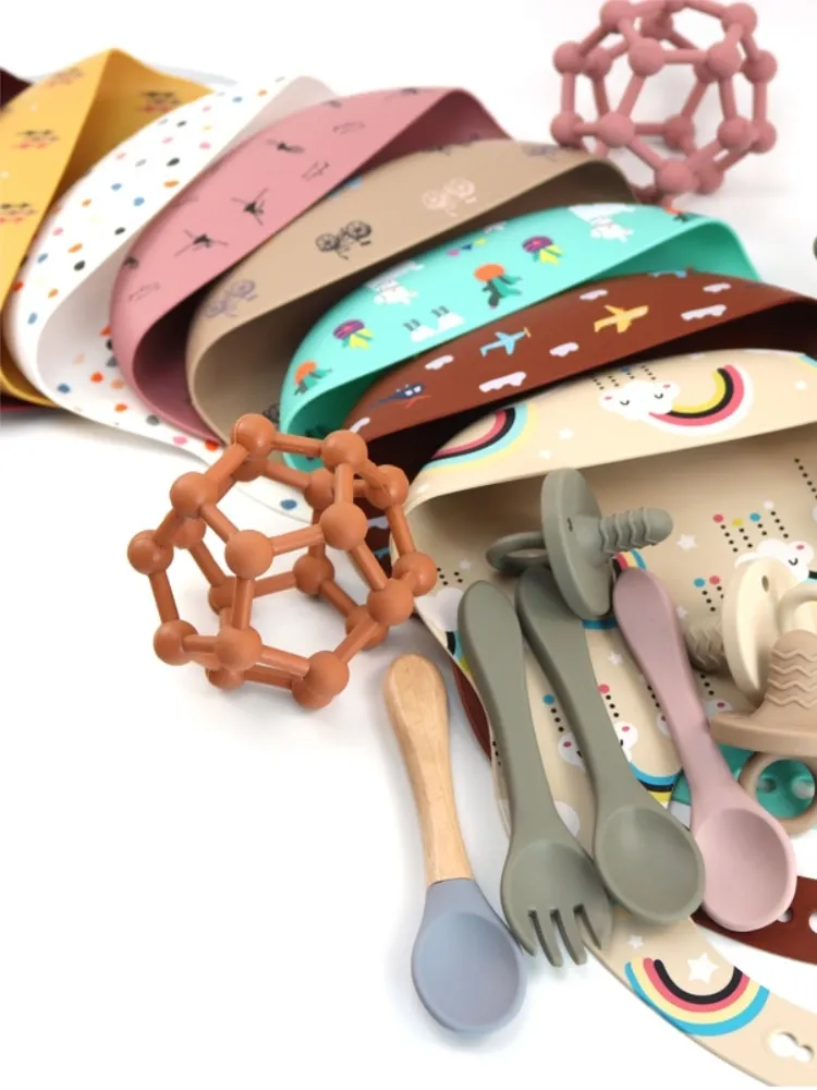 Bavoirs en silicone avec impression pour bébé, nouveau-né, alimentation, rot, tissu, avocat, zoo, tracteur, vaisselle, nouveauté