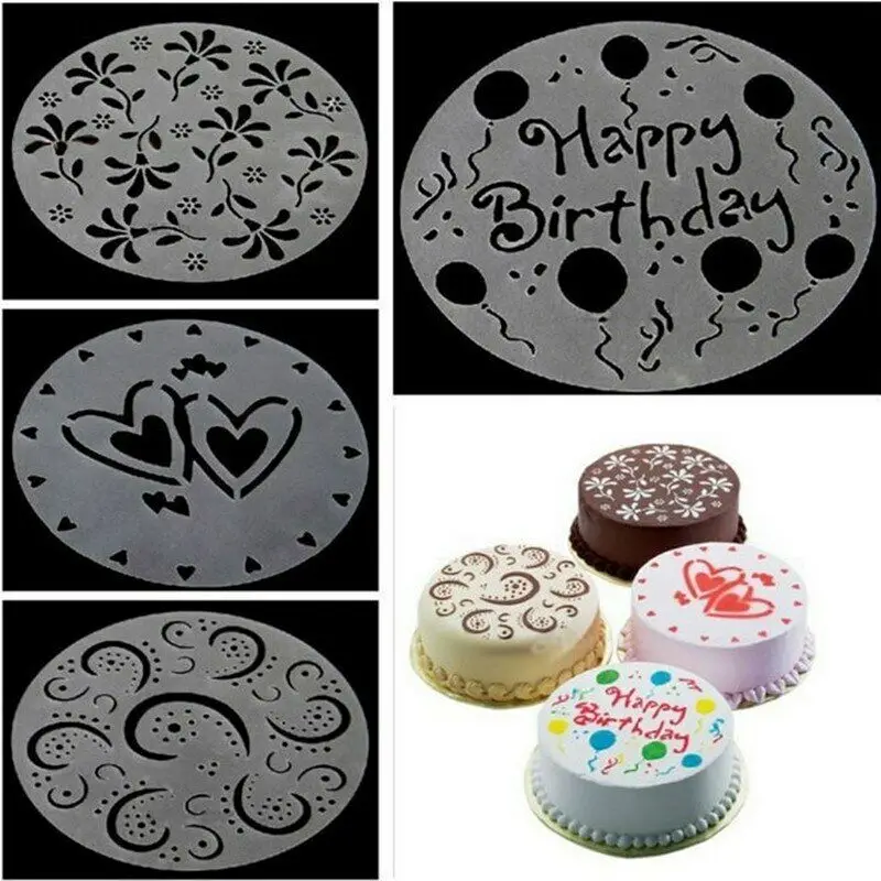 4PCS/Set Flower Heart Cupcake Cookie Stencils Cake Template Mold Baking Tools For Cakes Birthday Party Decoration Cake Stencil