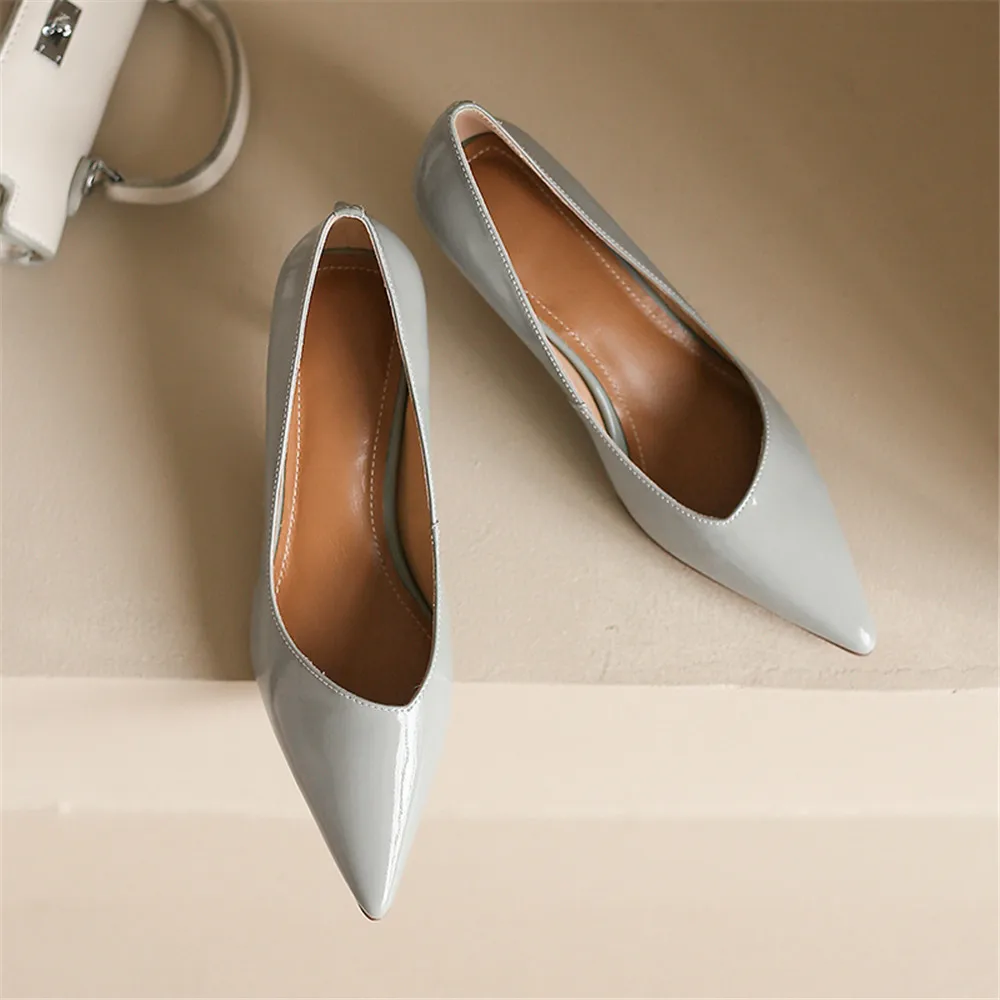 MILI-MIYA New Arrival Genuine Leather Low Heels Women Basic Model Pumps Lady Shallow Pointed Toe Work Dress Shoes Nude Gray