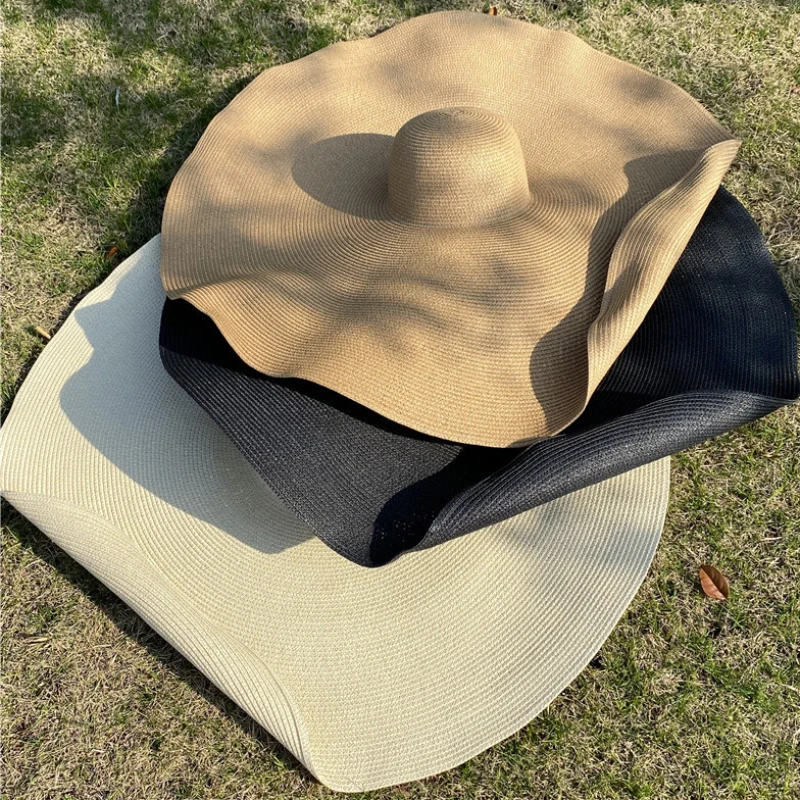 HT3183 Extra Big Large Wide Brim Hat Women Summer Sun Hat Dome Packable Solid Straw Beach Hat Female Sun Shade Women Floppy Hat