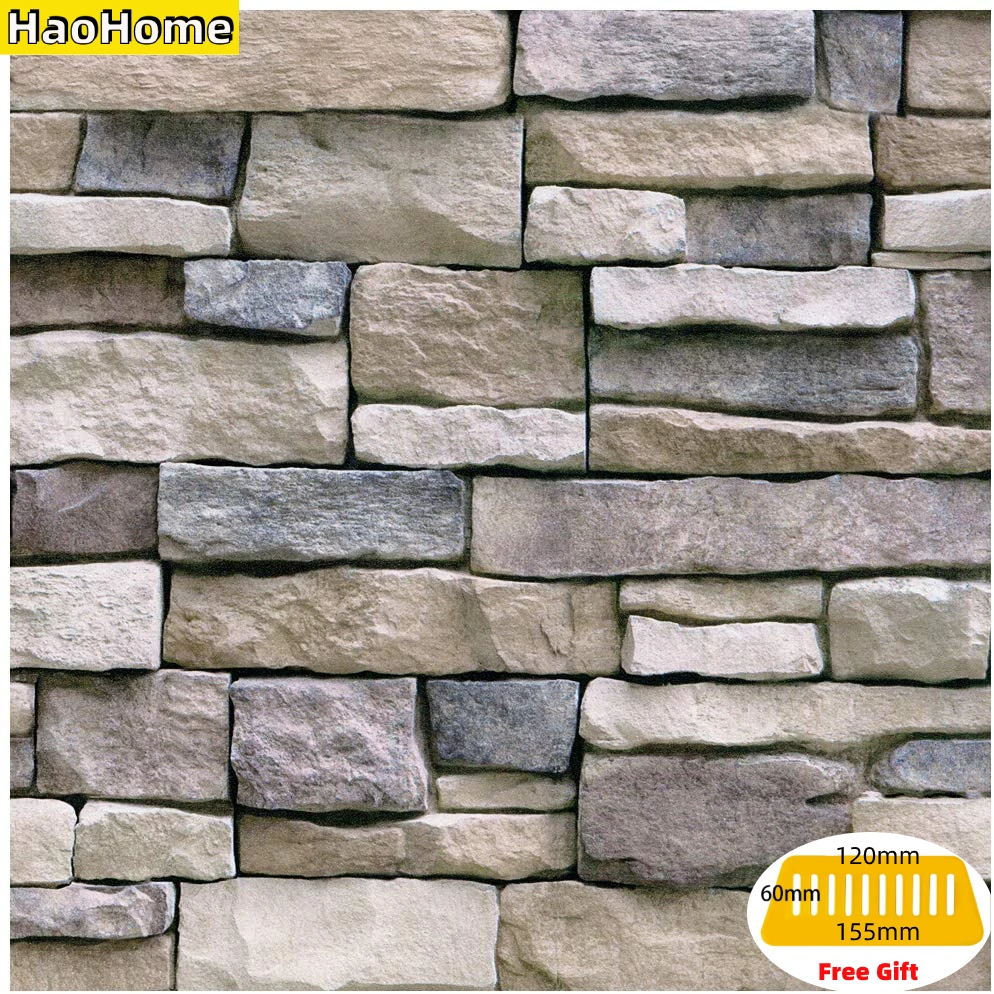 HaoHome Peel and Stick Brick Wallpaper Stone Prepasted Bedroom Decorative Faux Brick Self Adhesive Wall Papers