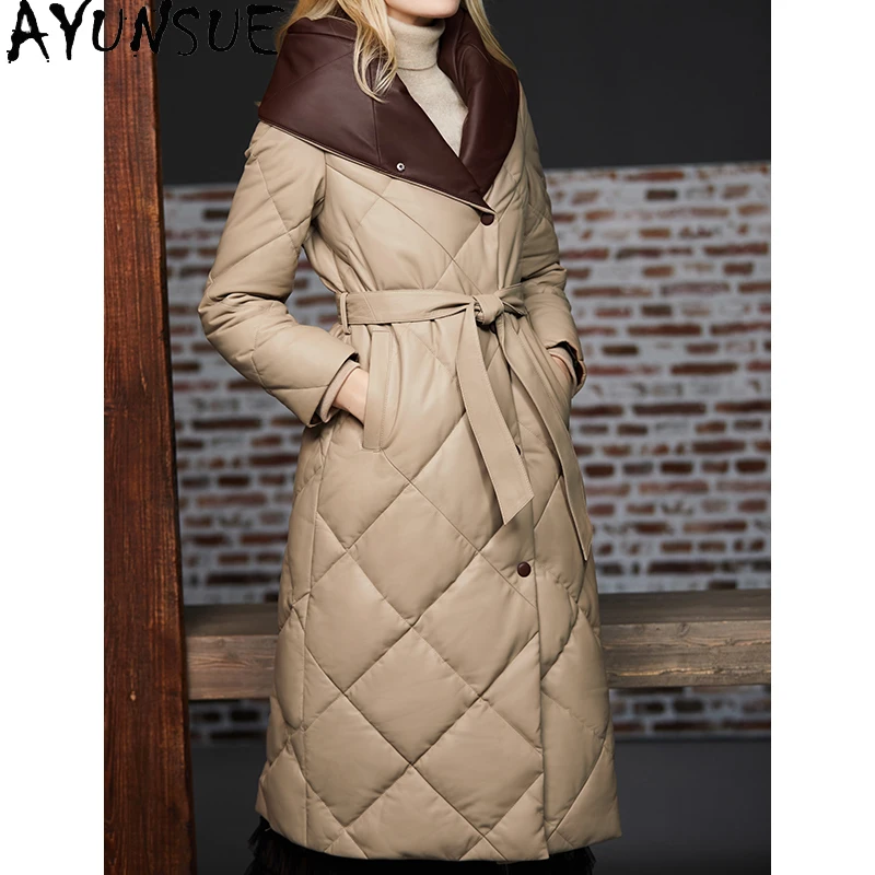 

AYUNSUE 2020 Women's Winter Down Jacket Hooded Genuine Sheepskin Coat Female Warm 90% White Duck Down Parkas Woman Abrigo Mujer